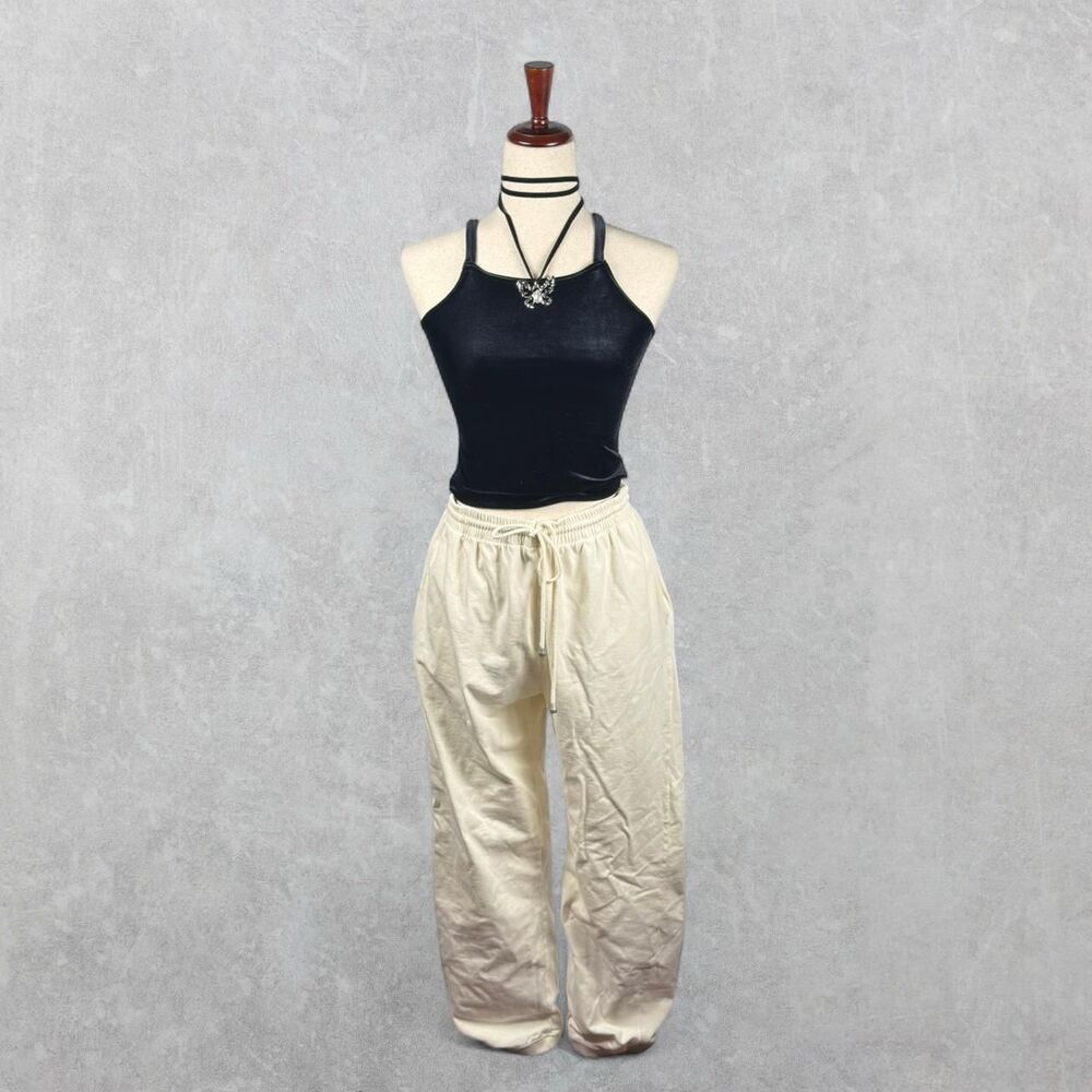 Vintage 90s Liz Claiborne Ivory Cotton Drawstring Jogger Pants Size L